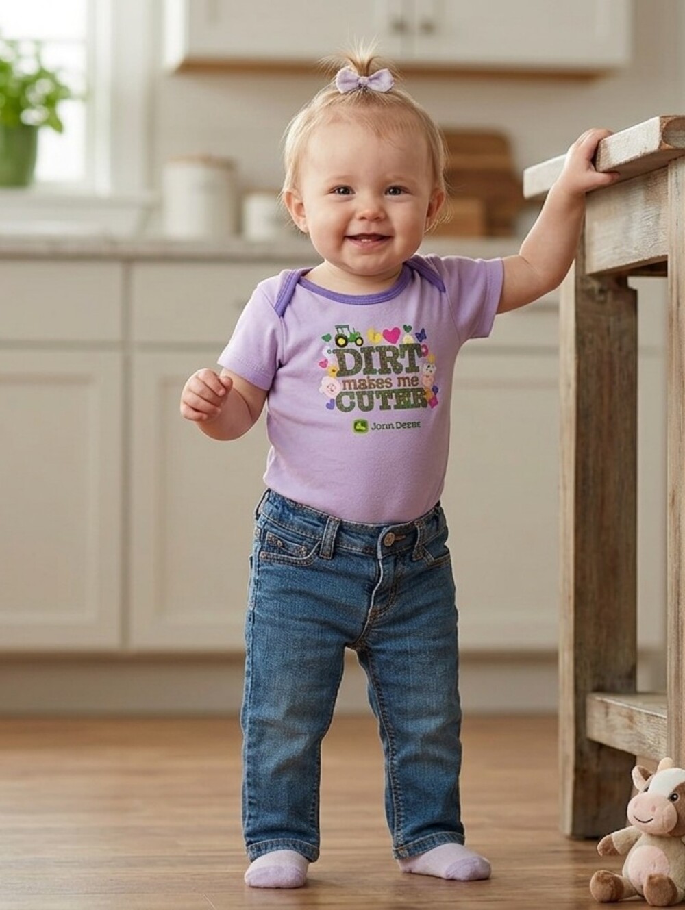 John Deere 12M Purple Onesie and Blue Jeans Set